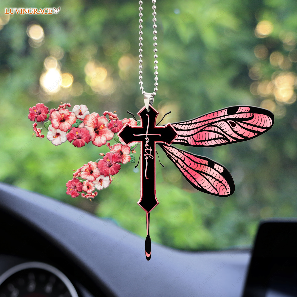 Hibicus Dragonfly Cross Ornament