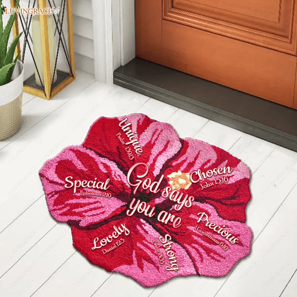 Hibicus God Says You Are Shaped Luxurious Doormat