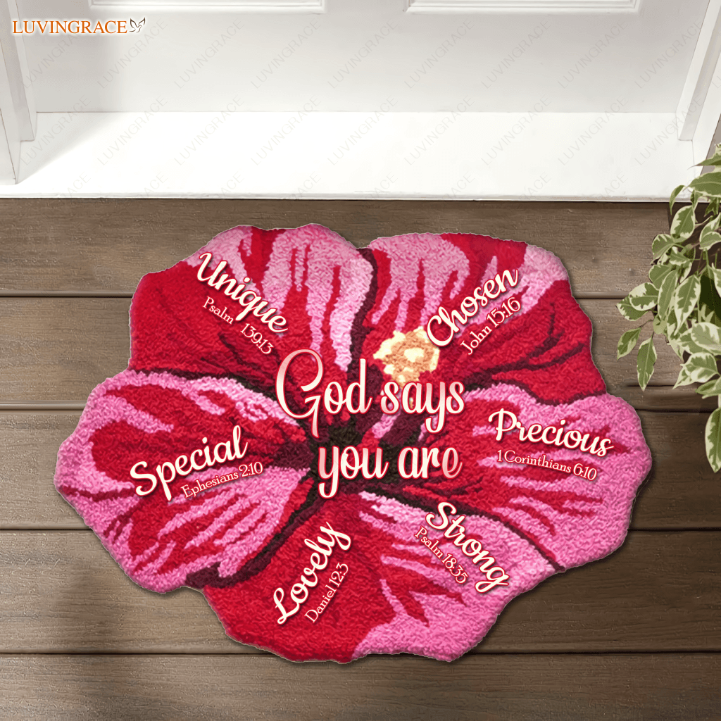 Hibicus God Says You Are Shaped Luxurious Doormat