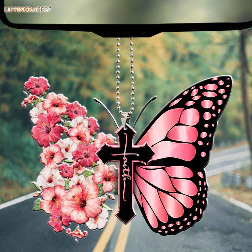 Hibiscus Flower Butterfly Cross Faith Ornament