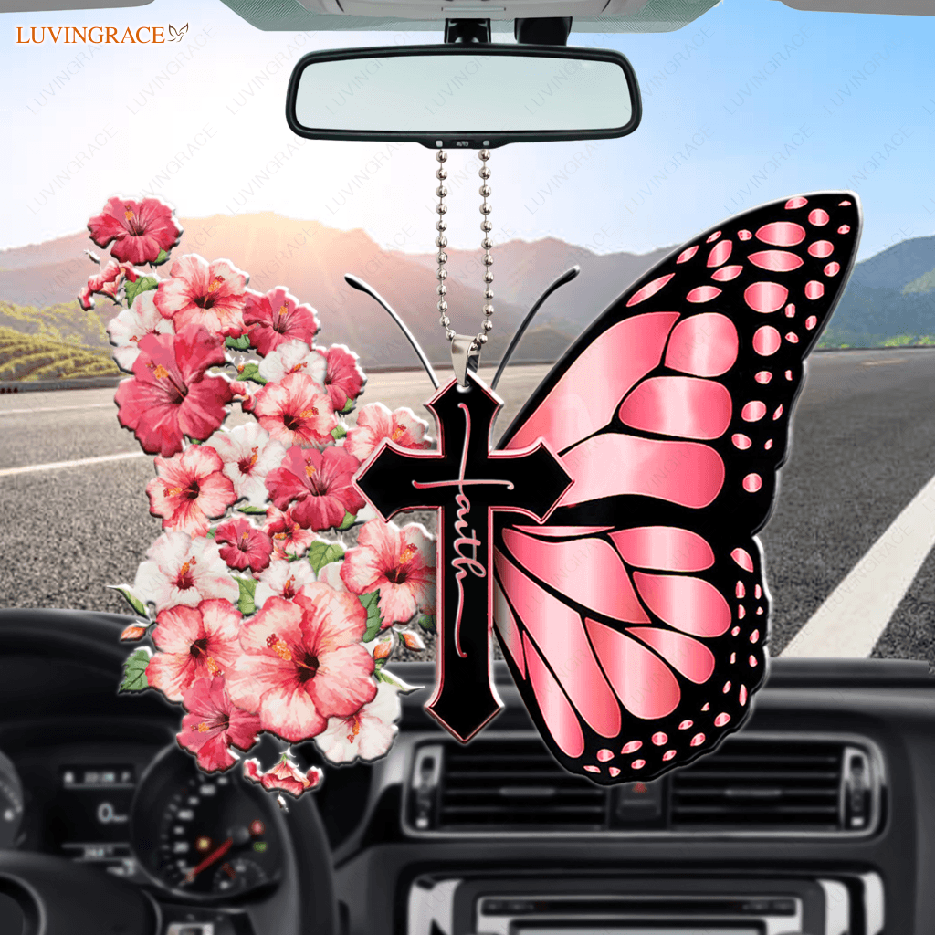 Hibiscus Flower Butterfly Cross Faith Ornament