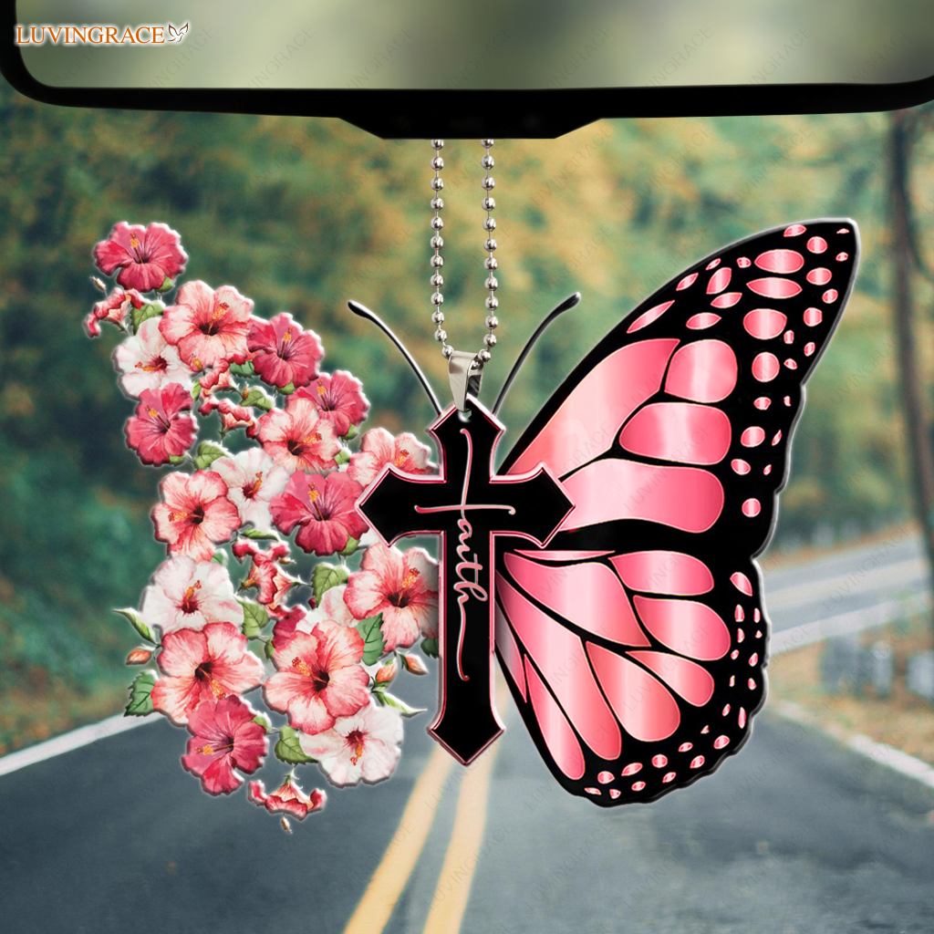 Hibiscus Flower Butterfly Faith Ornament