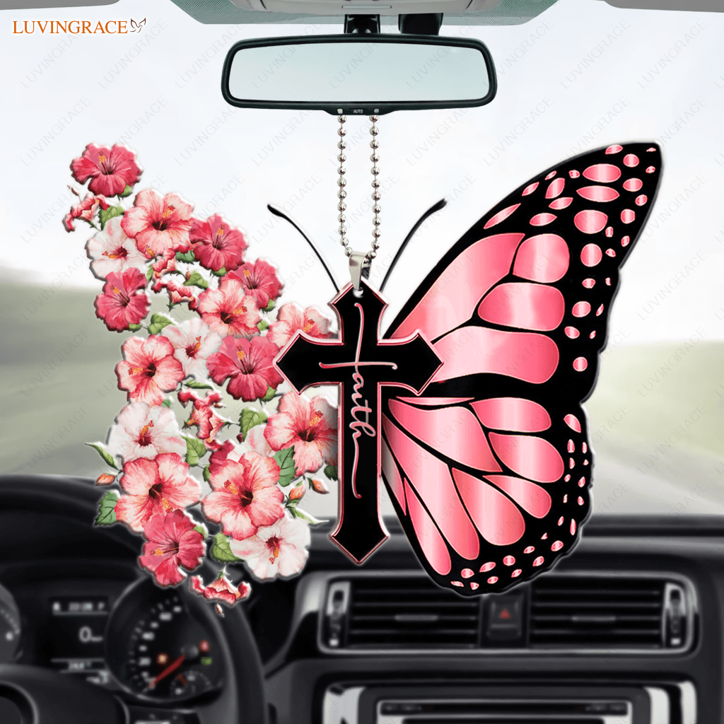 Hibiscus Flower Butterfly Faith Ornament