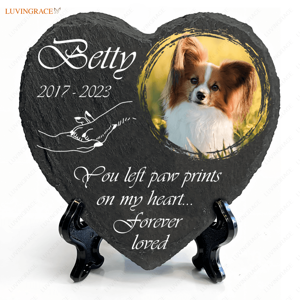 Holding Hand Dog Photo You Left Paw Prints On My Heart Custom Memorial Stone Pet Gifts -