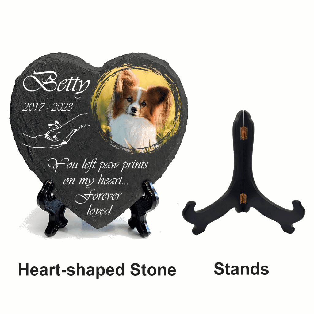 Holding Hand Dog Photo You Left Paw Prints On My Heart Custom Dog Memorial Stone, Pet Memorial Gifts - Personalized Custom Memorial Tomstone
