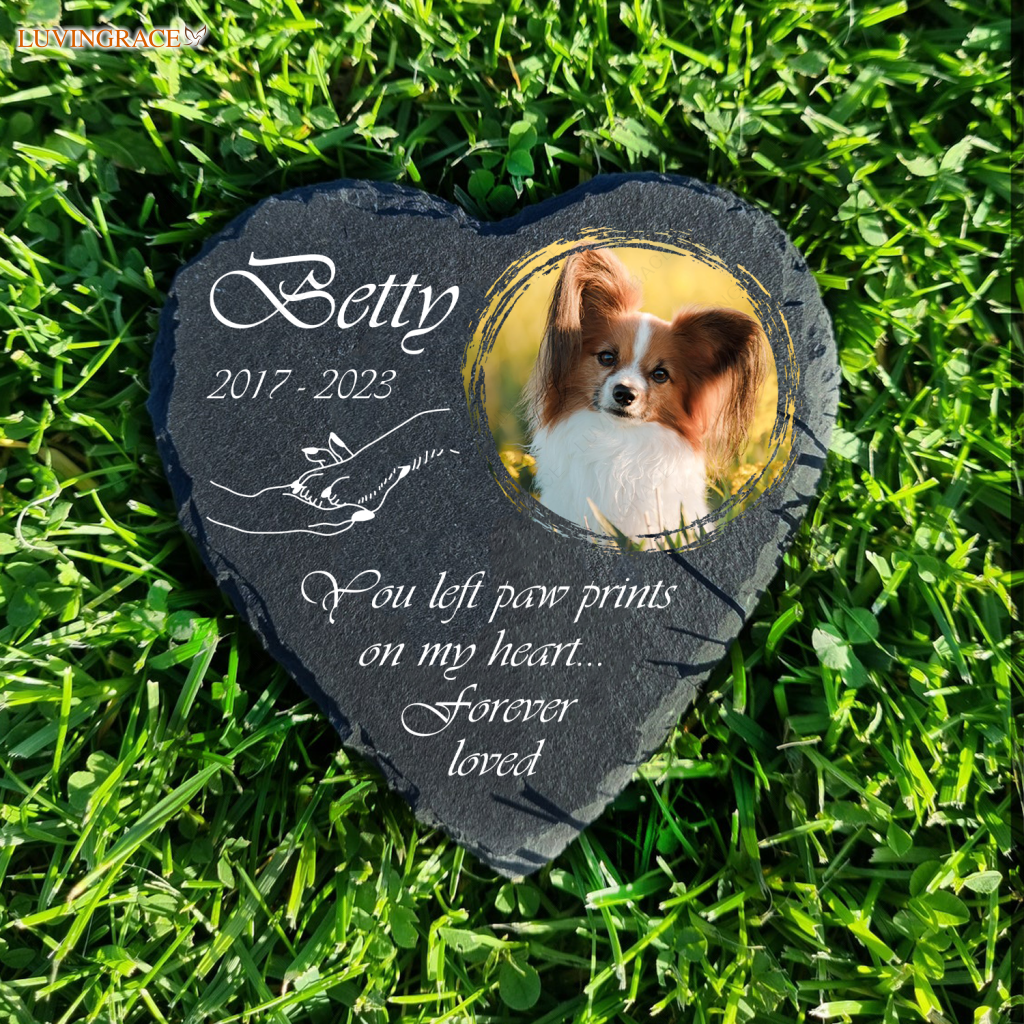 Holding Hand Dog Photo You Left Paw Prints On My Heart Custom Memorial Stone Pet Gifts -