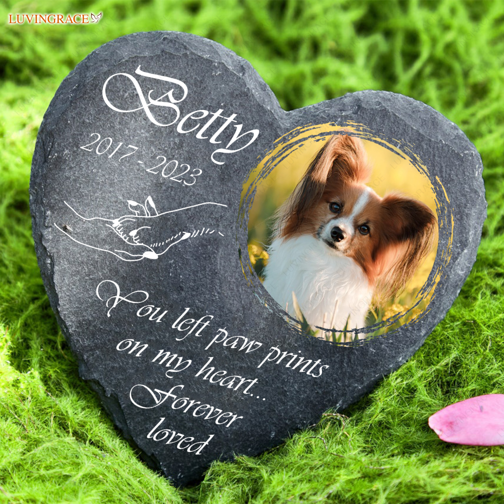Holding Hand Dog Photo You Left Paw Prints On My Heart Custom Memorial Stone Pet Gifts -