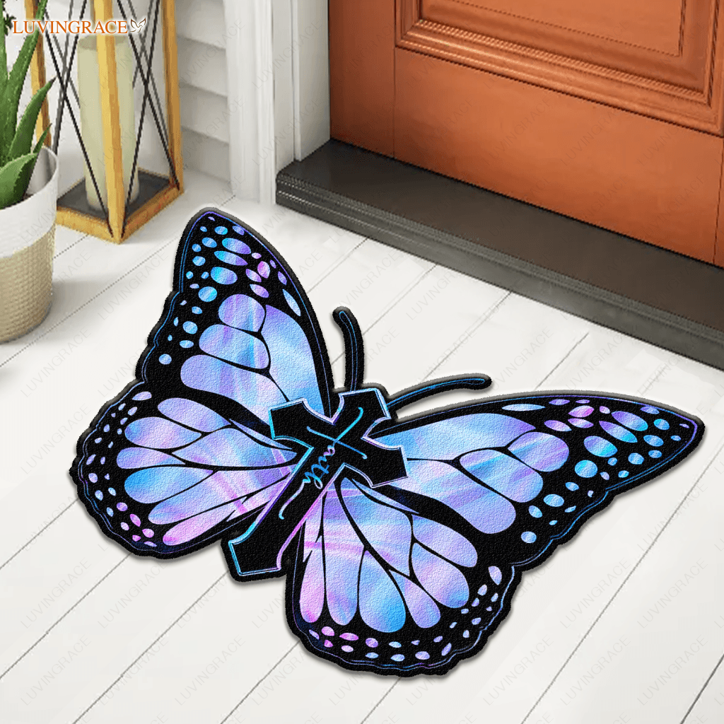 Hologram Butterfly Cross Faith Imagine Shaped Luxurious Doormat