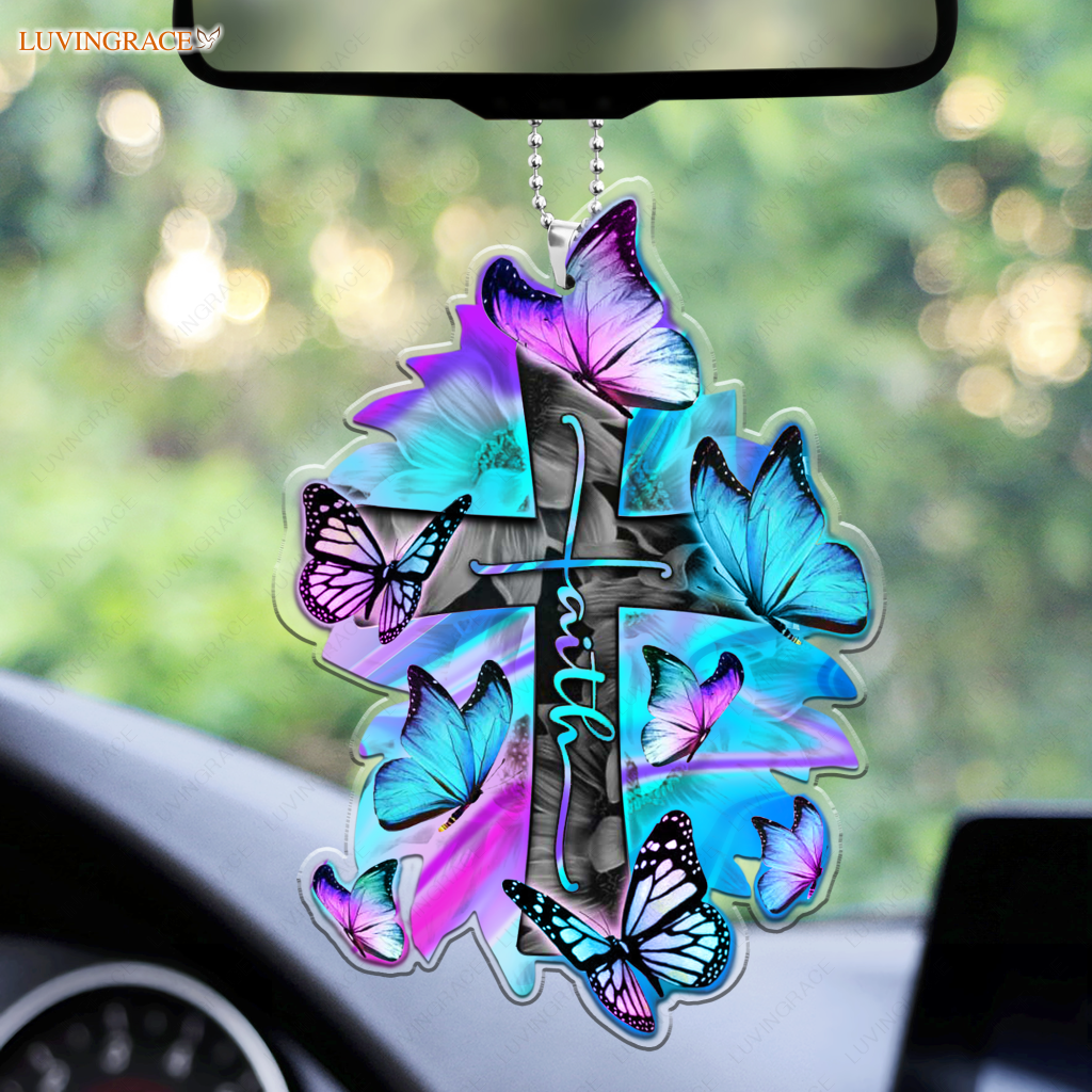 Hologram Butterfly Faith Cross Ornament