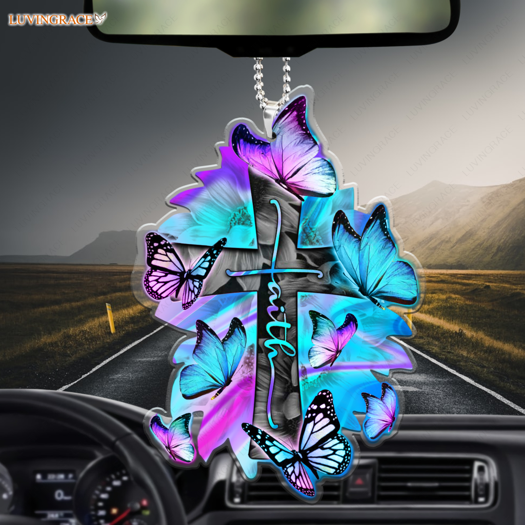 Hologram Butterfly Faith Cross Ornament