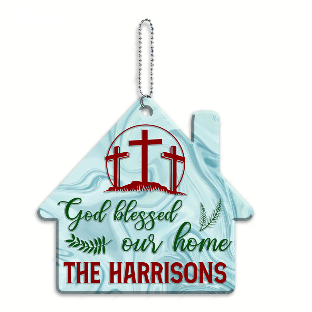 Hologram Cross House God Blessed Our Home Personalized Ornament