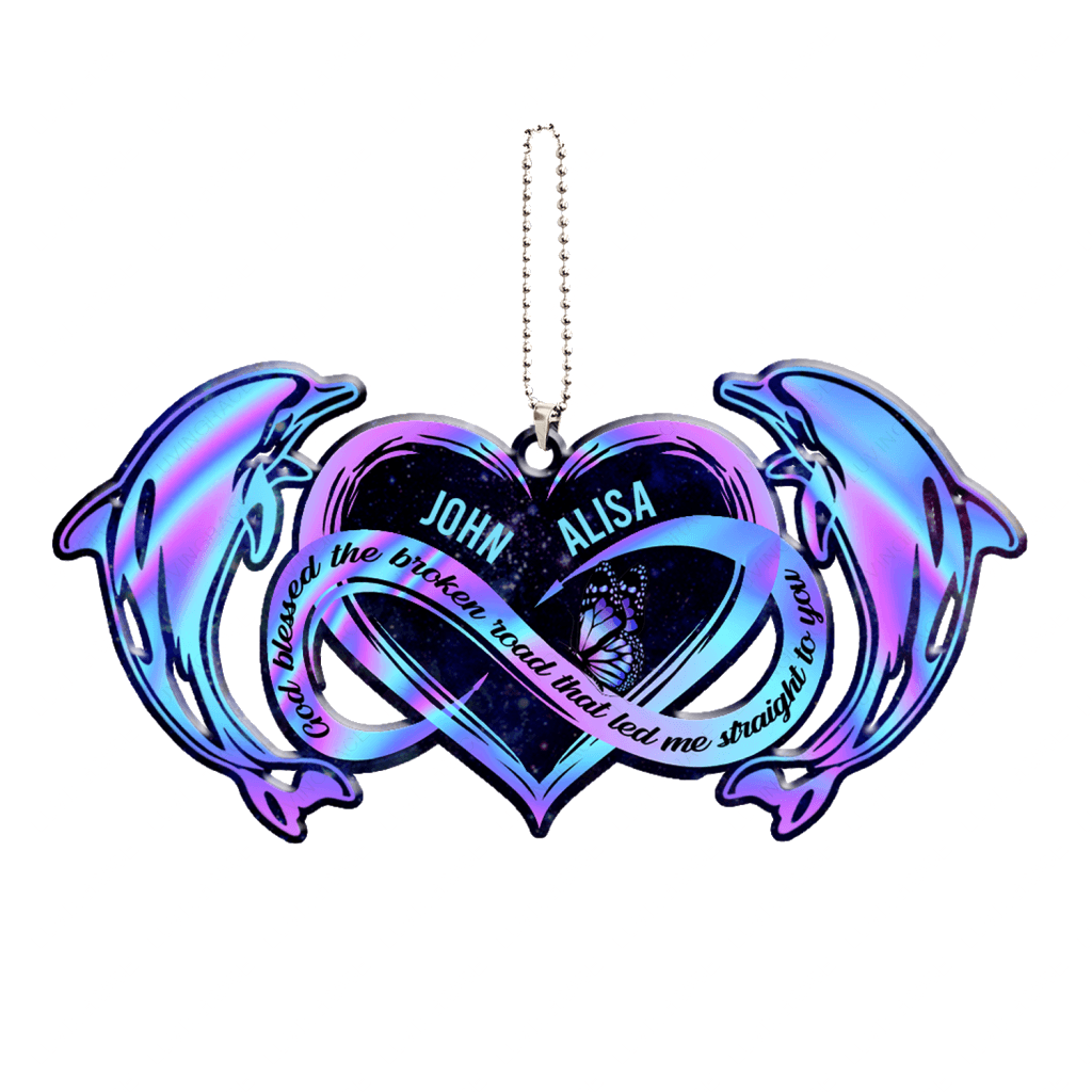 Hologram Dolphin And Infinity Heart God Blessed Personalized Ornament
