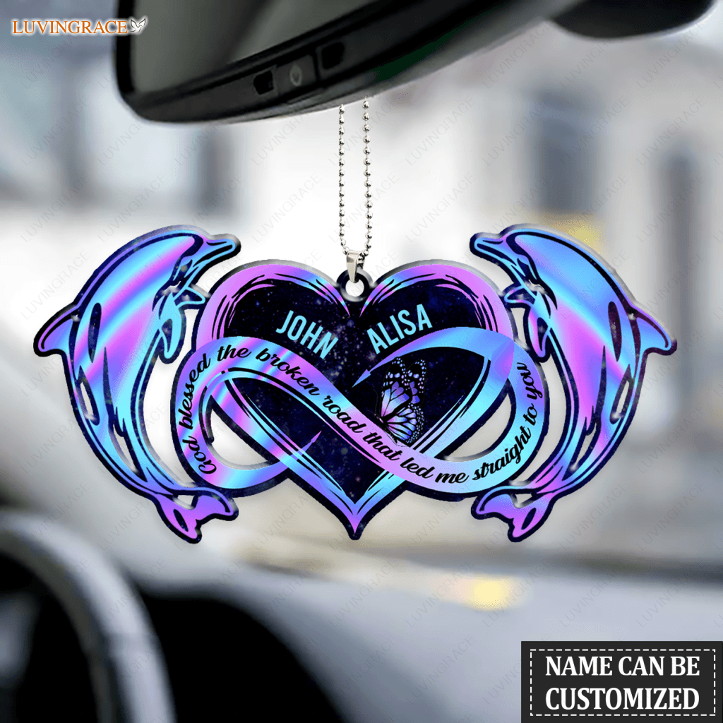 Hologram Dolphin And Infinity Heart God Blessed Personalized Ornament