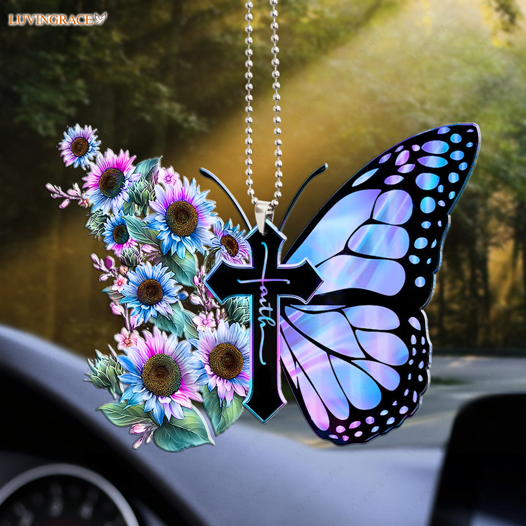 Hologram Faith Cross Butterfly Ornament