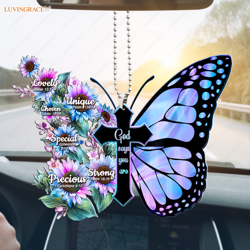 Hologram Flowers Butterfly And Faith Cross God Says You Are Ornament
