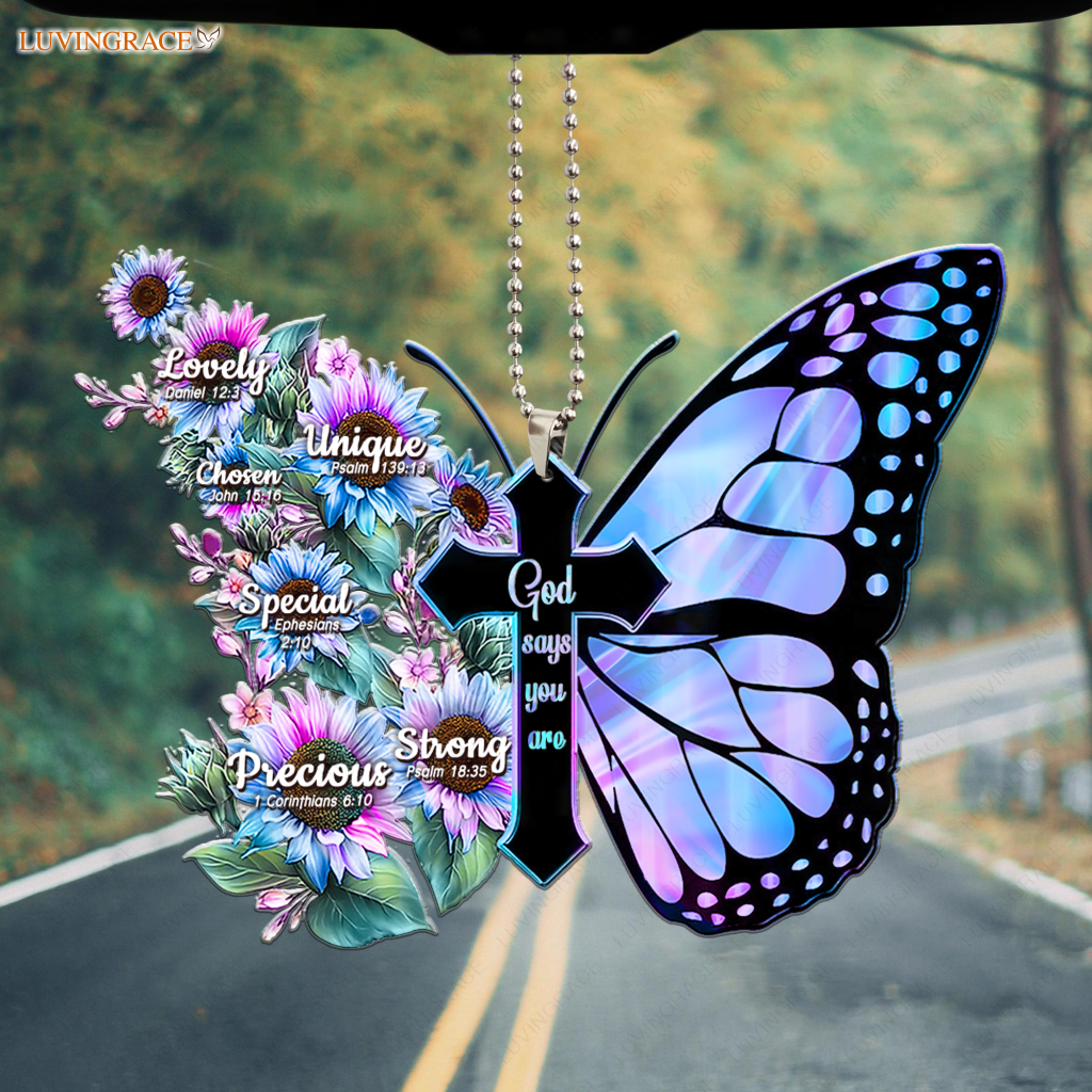 Hologram Flowers Butterfly And Faith Cross God Says You Are Ornament