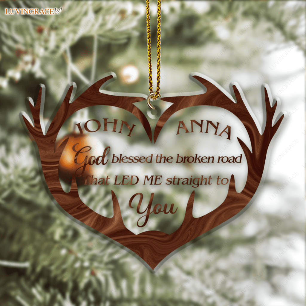 Hologram Heart Deer Antler God Blessed Personalized Shaped Transparent Ornament