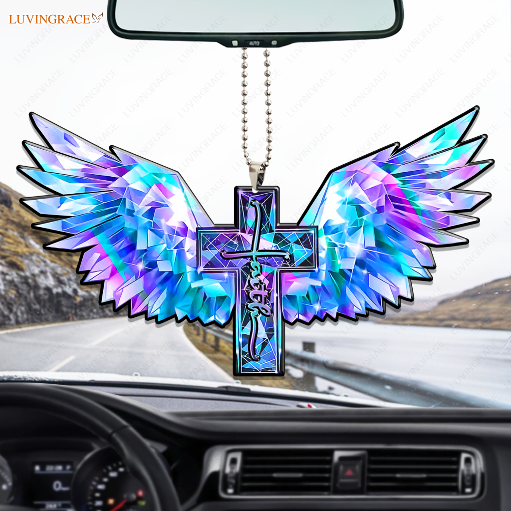 Hologram Wings Faith Cross Ornament