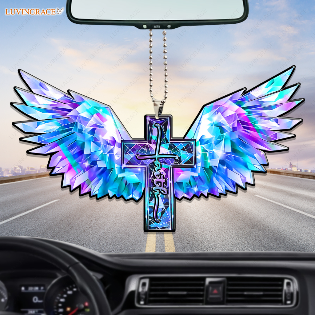 Hologram Wings Faith Cross Ornament