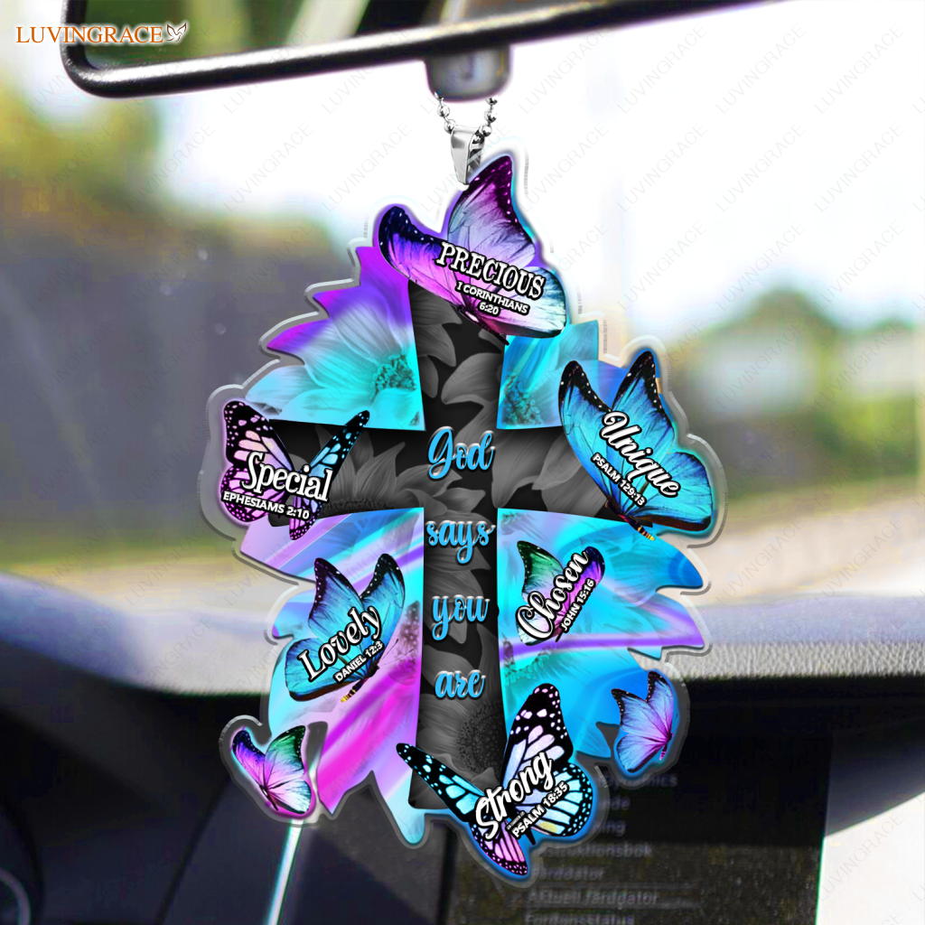 Holographic Cross And Butterflies God Says You Are Ornament