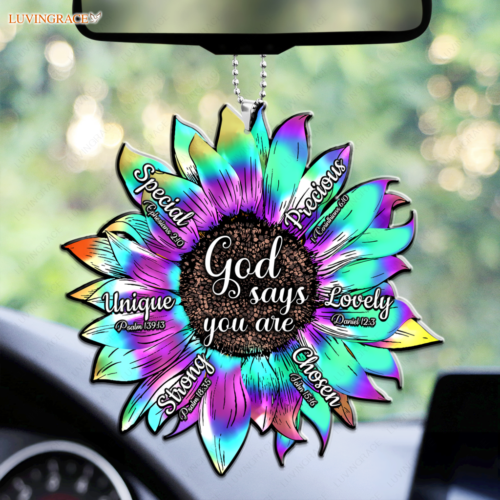 Holographic Tie Dye Sunflower God Says You Are Ornament