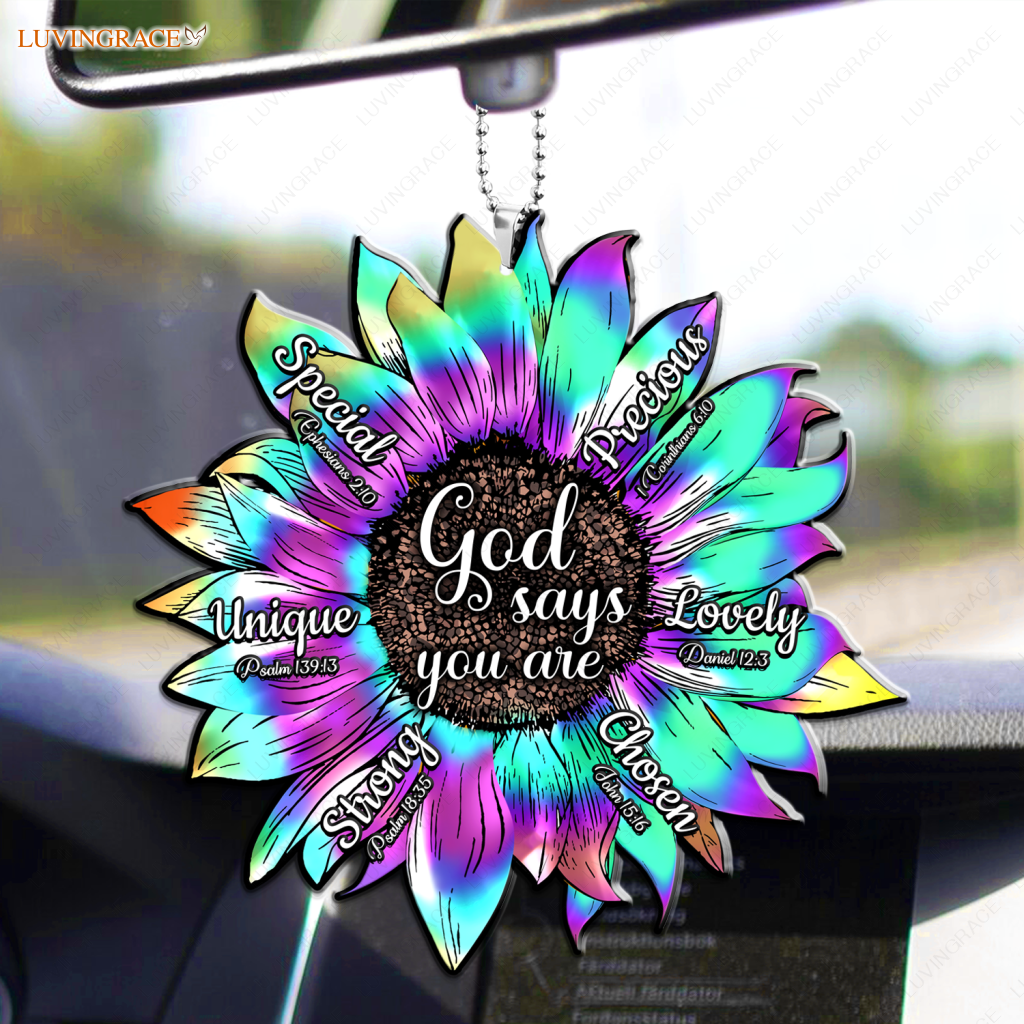Holographic Tie Dye Sunflower God Says You Are Ornament