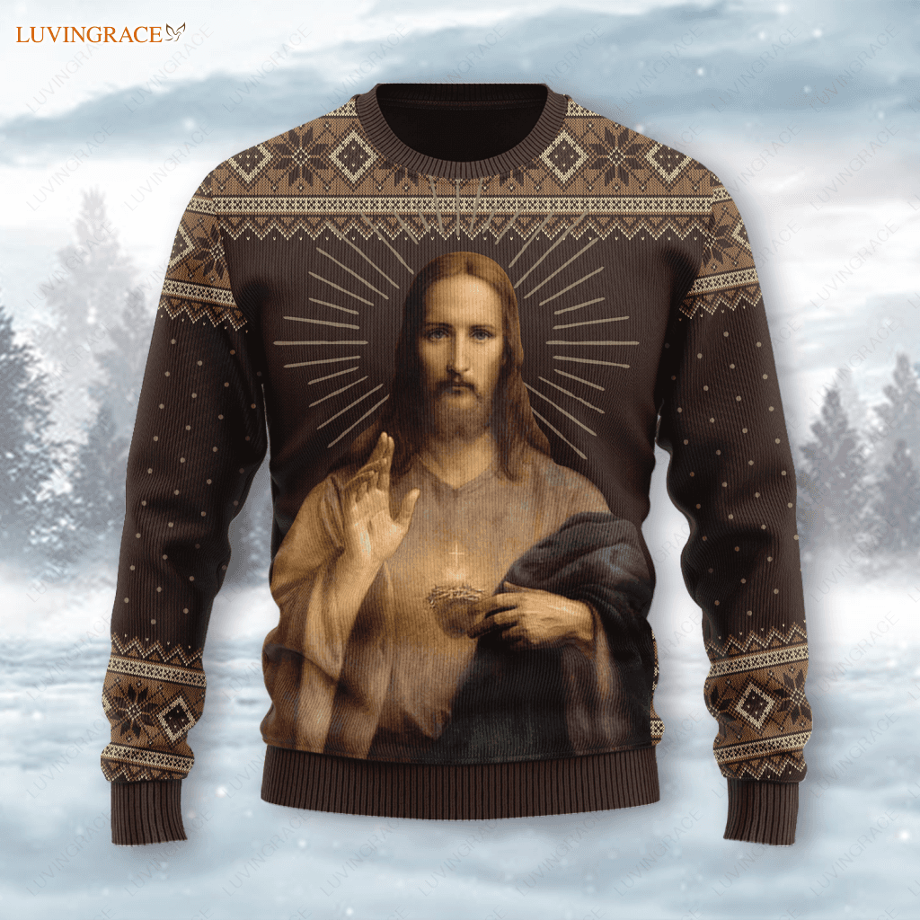 Holy Christ Sacred Heart Wool Knitted Pattern Ugly Sweater S Sweatshirt