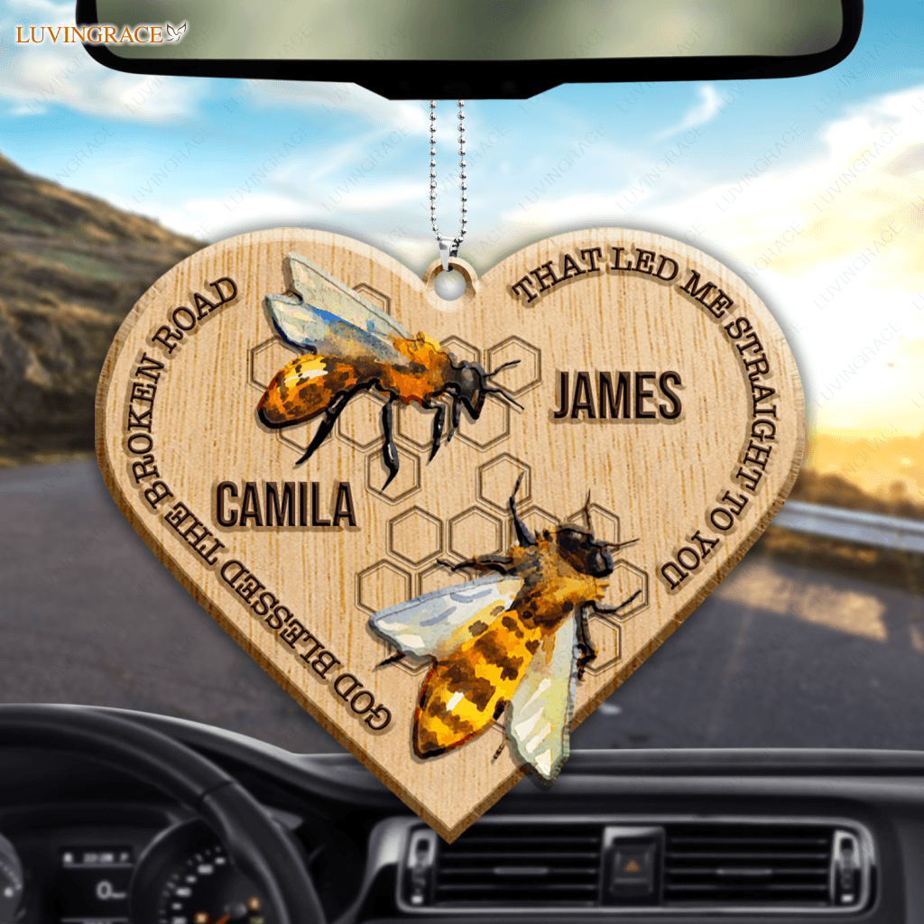 Honey Bee Couple God Blessed Personalized Wood Engraved Ornaments Wooden Ornament