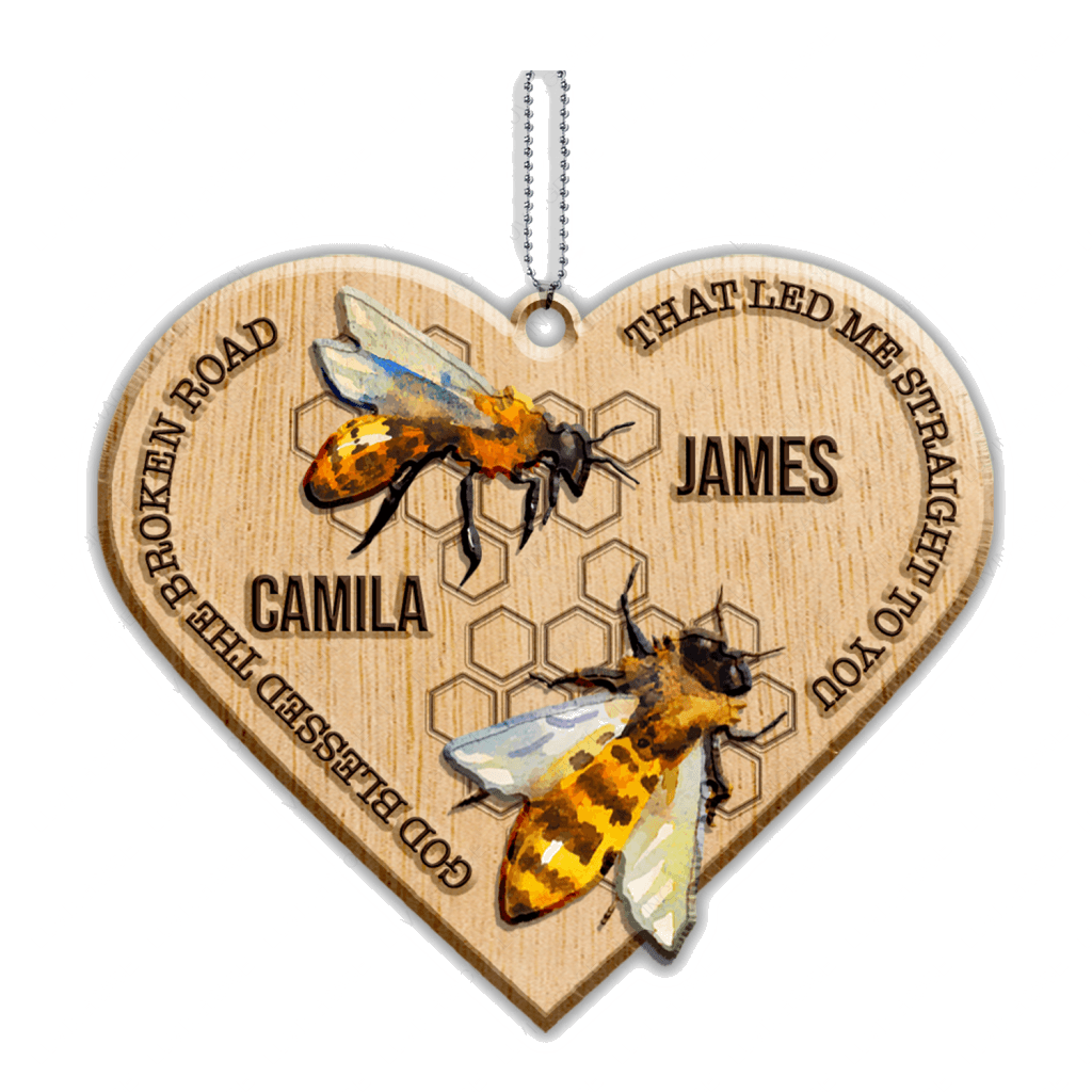 Honey Bee Couple God Blessed Personalized Wood Engraved Ornaments