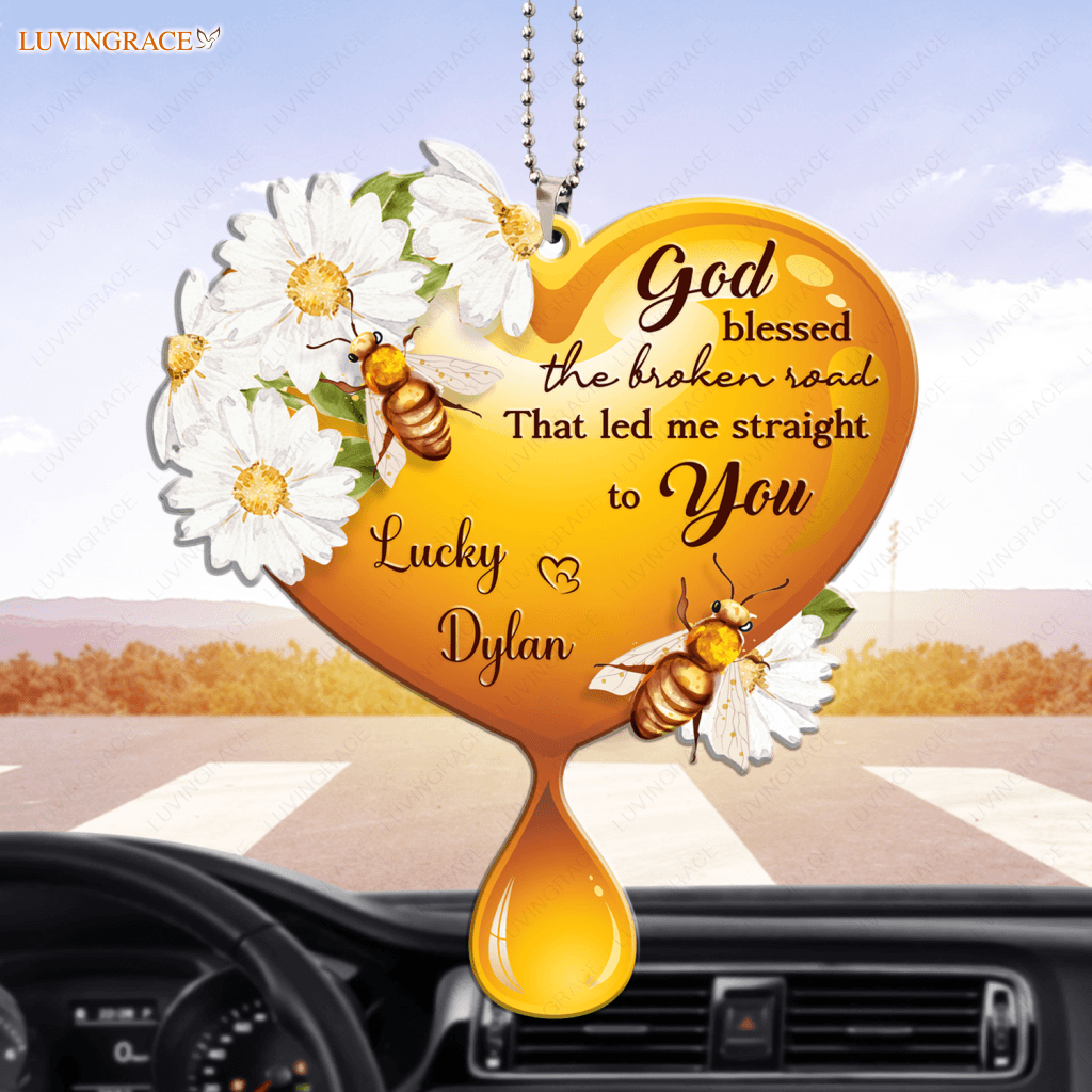Honey Heart Bee Couple God Blessed Personalized Ornament