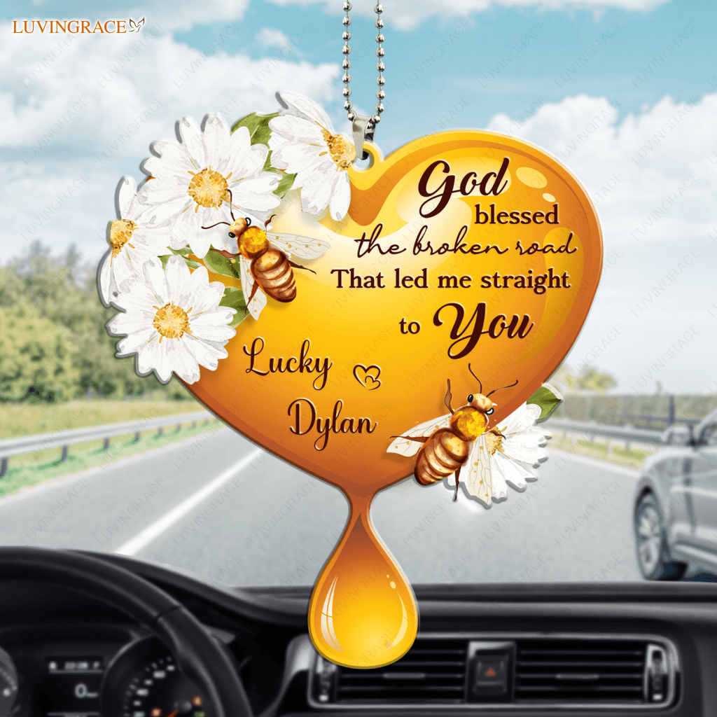 Honey Heart Bee Couple God Blessed Personalized Ornament