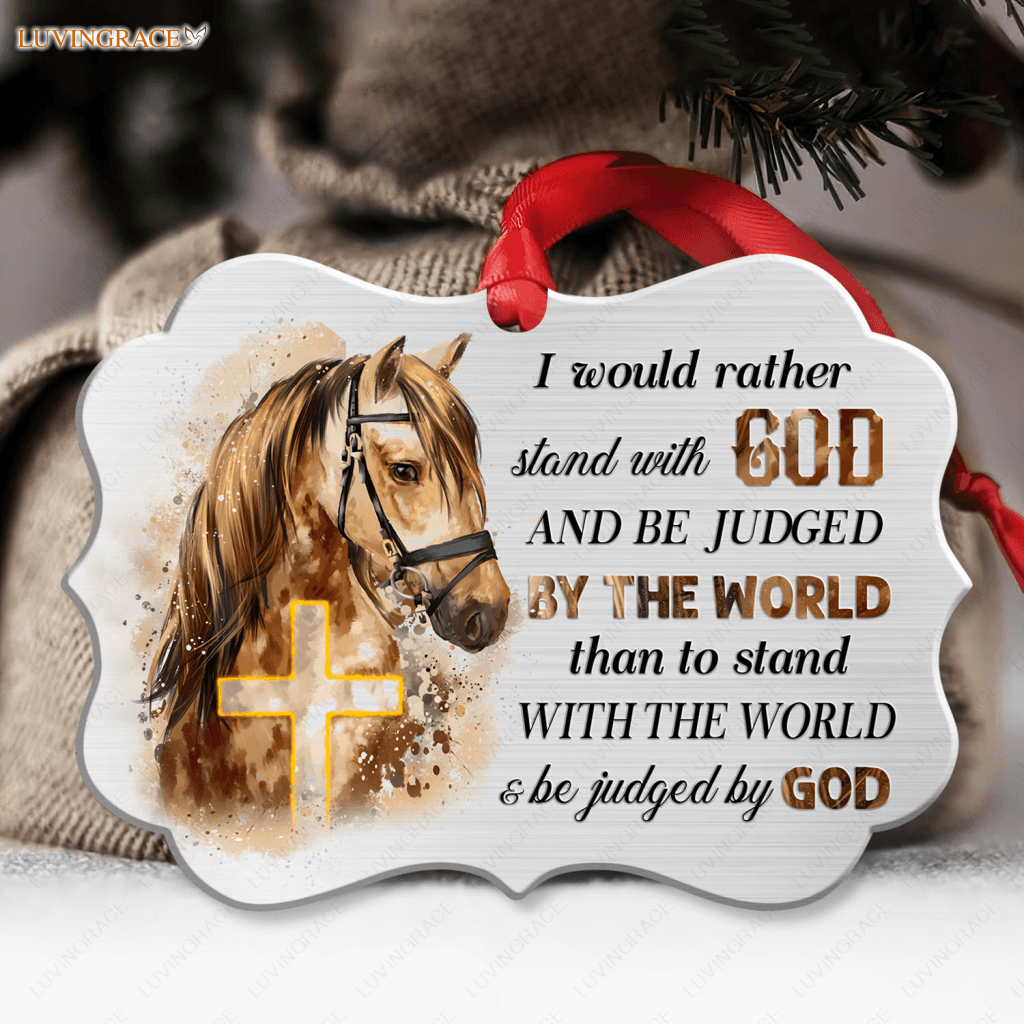 Horse And Cross Stand With God Aluminum Ornament