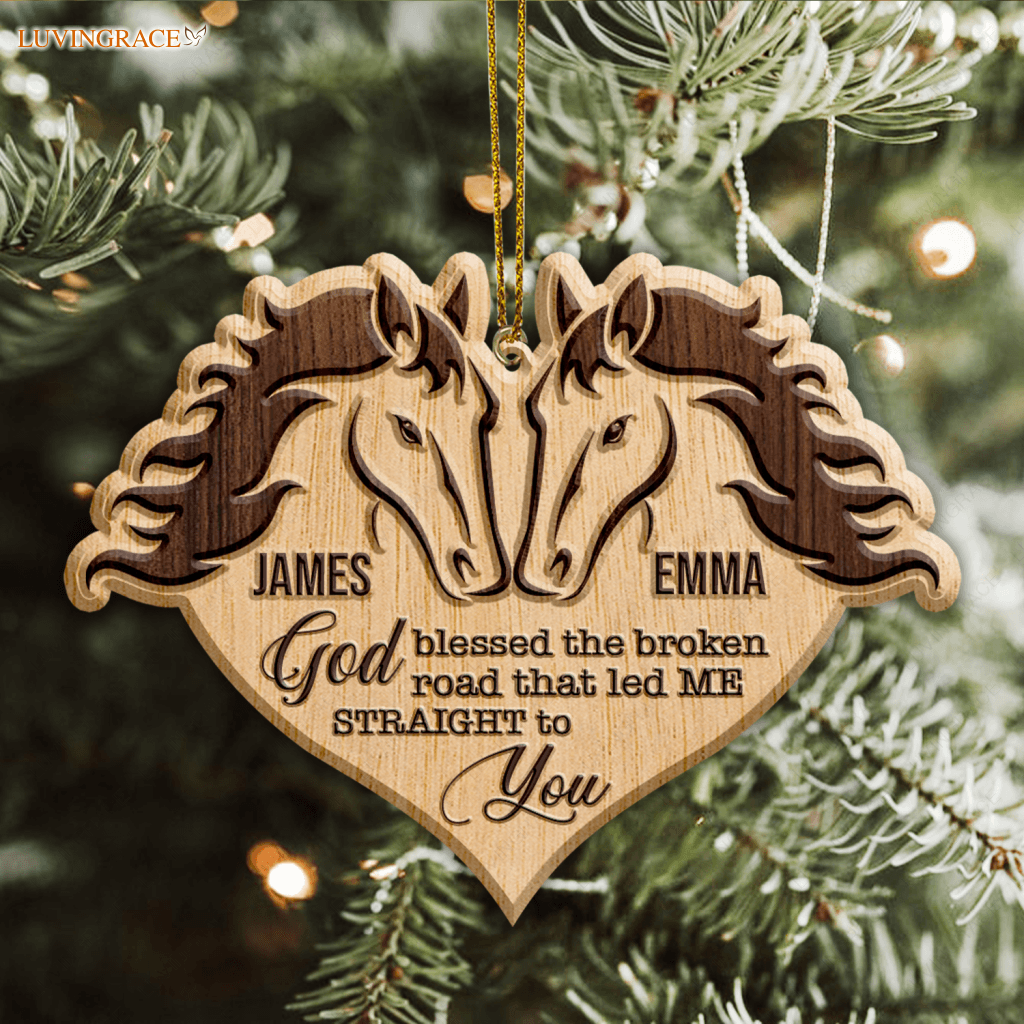 Horse Couple God Blessed Personalized Wood Engraved Ornaments Wooden Ornament