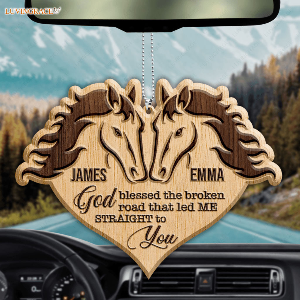Horse Couple God Blessed Personalized Wood Engraved Ornaments Wooden Ornament