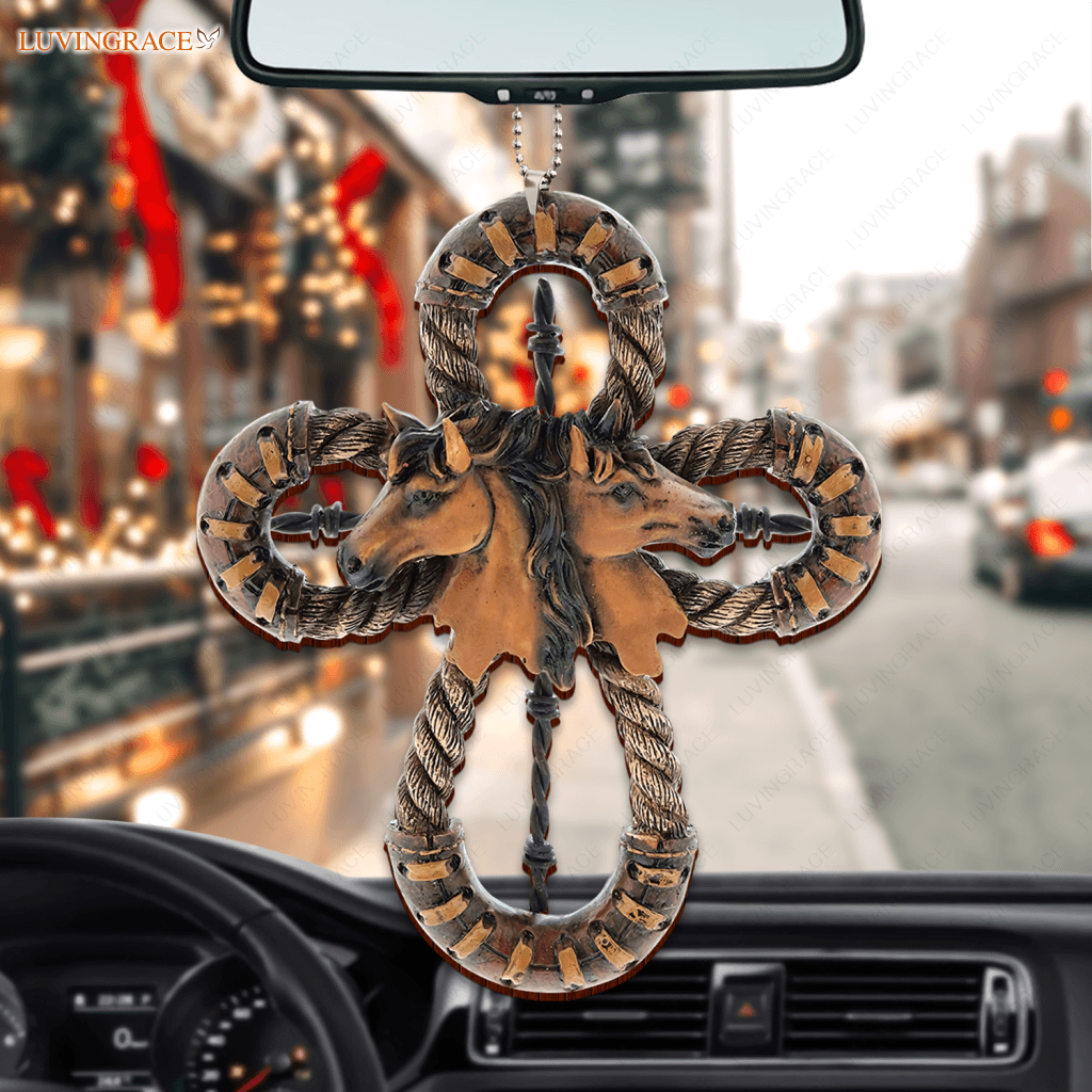 Horses And Bosal Cross Wooden Ornament