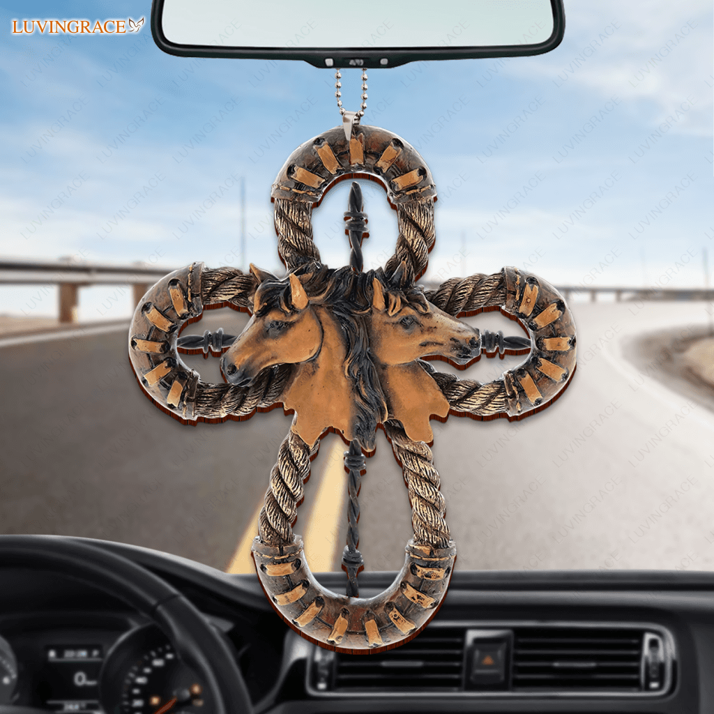 Horses And Bosal Cross Wooden Ornament
