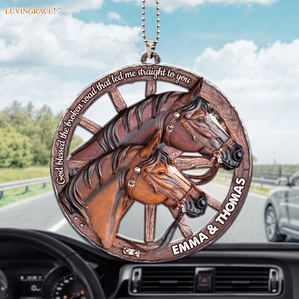 Horses Wagon Wheel Personalized Wooden Ornament