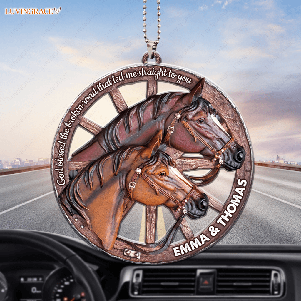 Horses Wagon Wheel Personalized Wooden Ornament