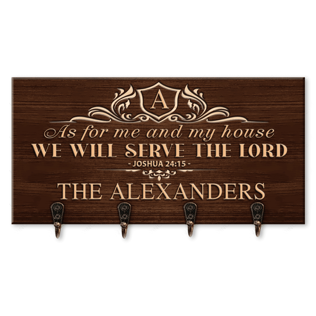 Housewarming Gift Elegant Family Home Serve The Lord Personalized Key Hanger