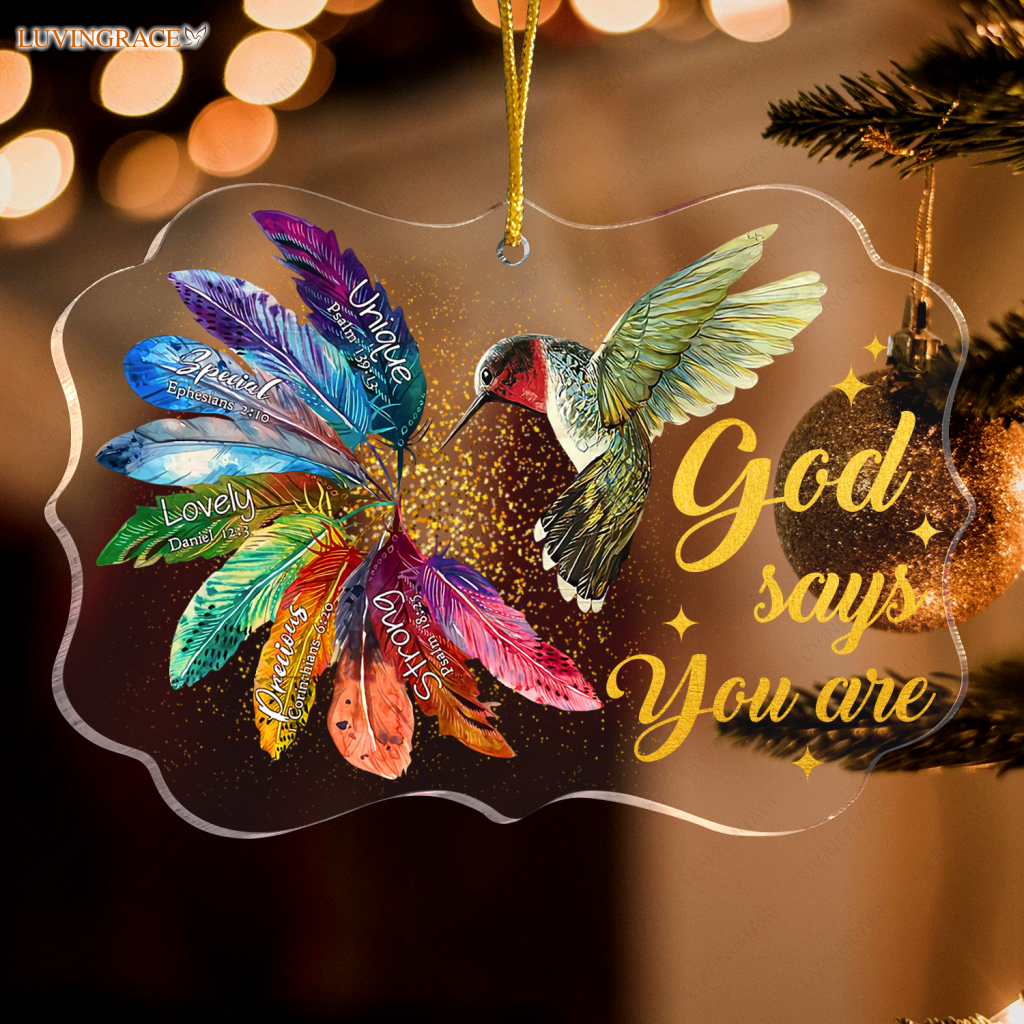 Hummingbird Colorful Feather God Says You Are Transparent Ornament
