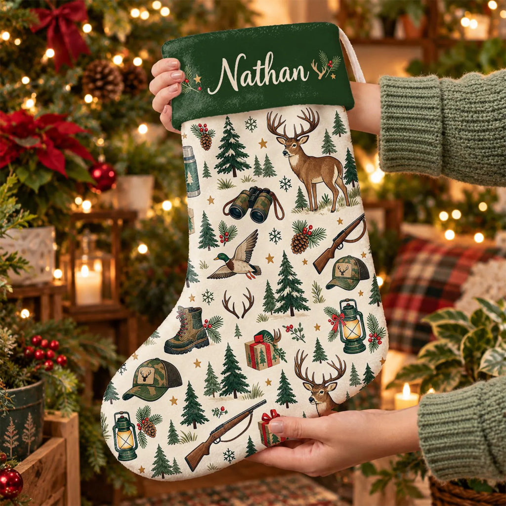 Personalized Hunting Christmas Stocking – Custom Name Deer & Duck Hunter Gift