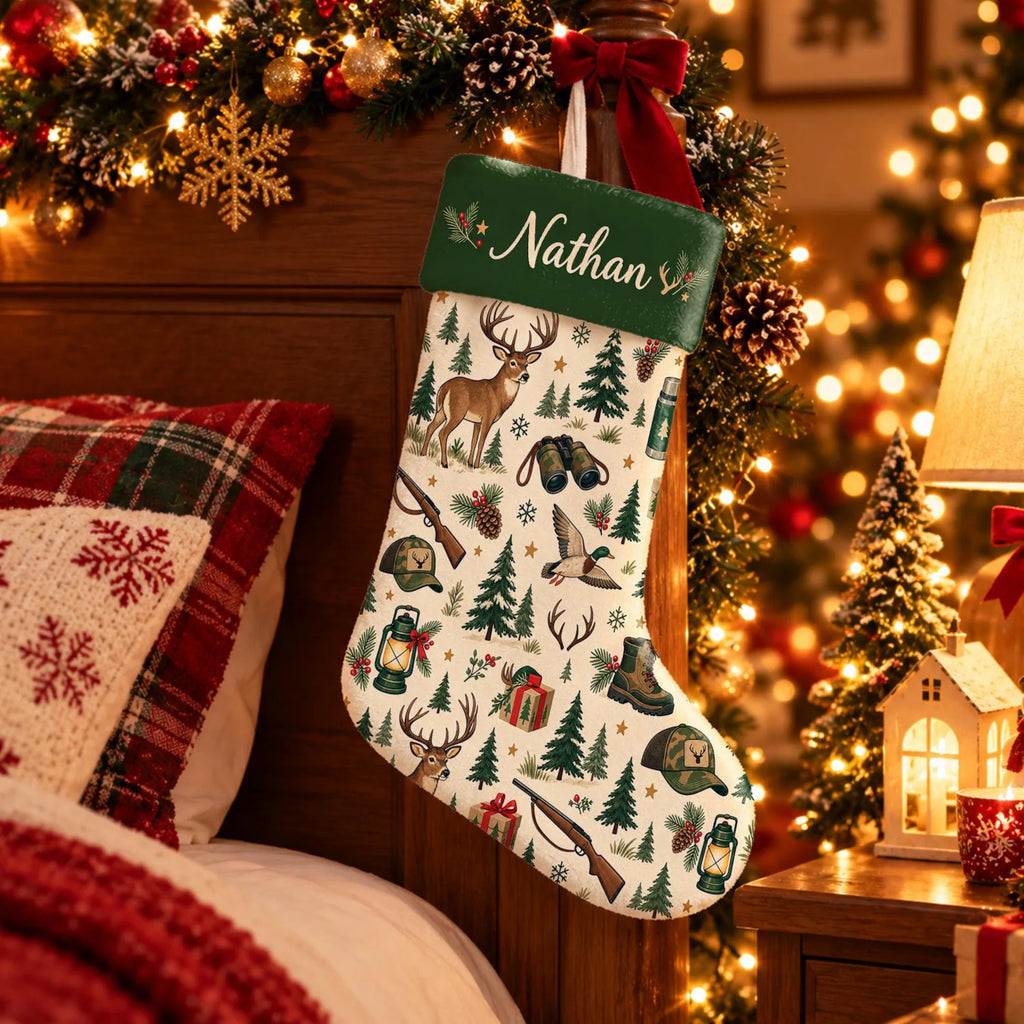 Personalized Hunting Christmas Stocking – Custom Name Deer & Duck Hunter Gift