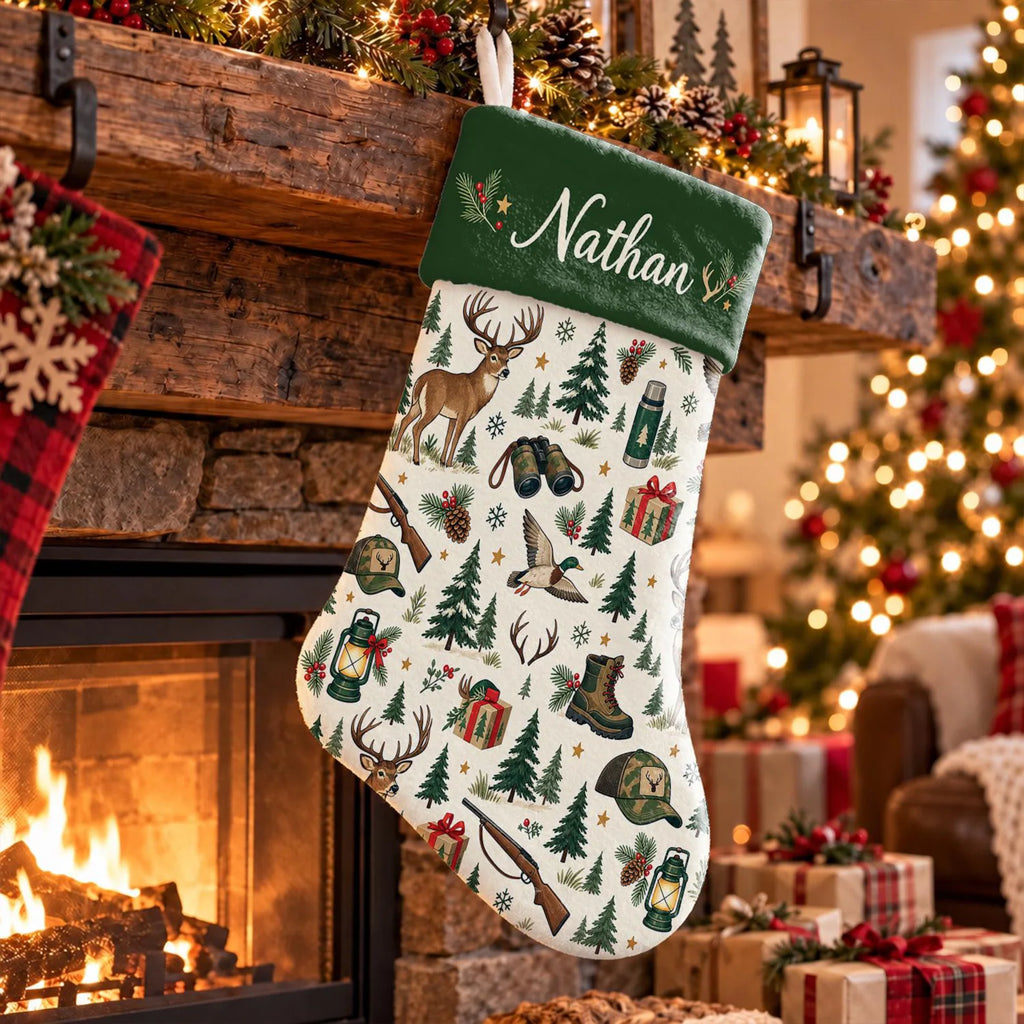 Personalized Hunting Christmas Stocking – Custom Name Deer & Duck Hunter Gift