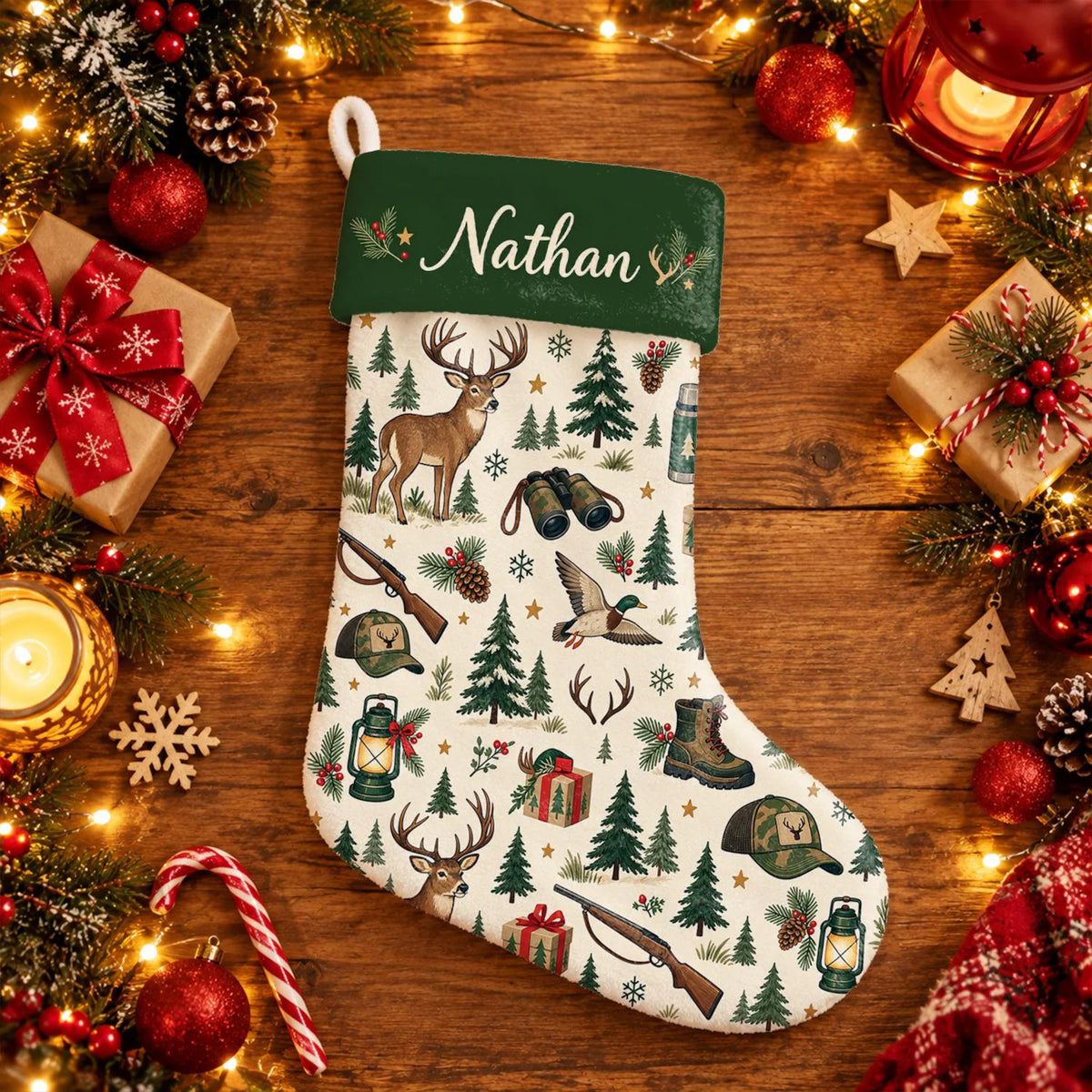 Personalized Hunting Christmas Stocking – Custom Name Deer & Duck Hunter Gift
