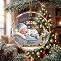 Personalized Baby's First Christmas 2026 Glass Ornament – Sleeping Baby in Sleigh