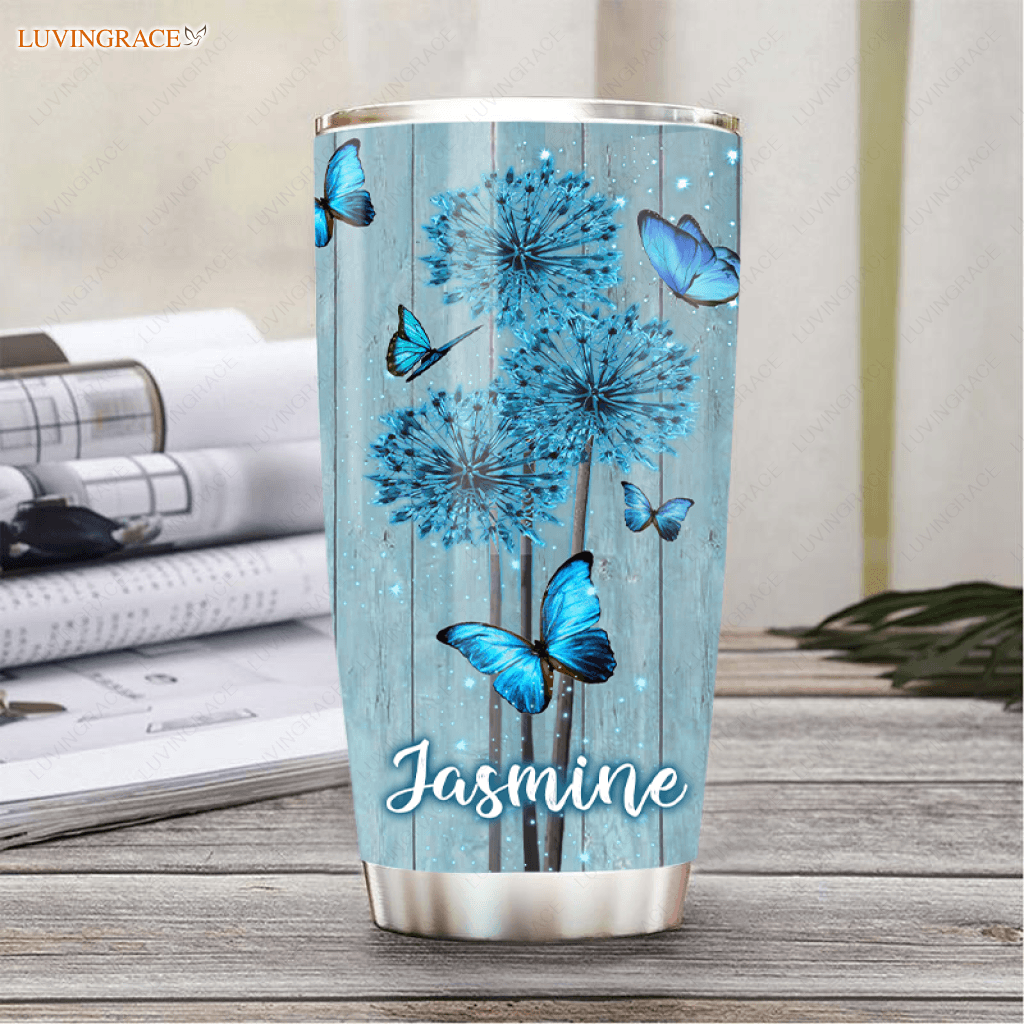 Just Breathe Blue Butterfly Tumbler