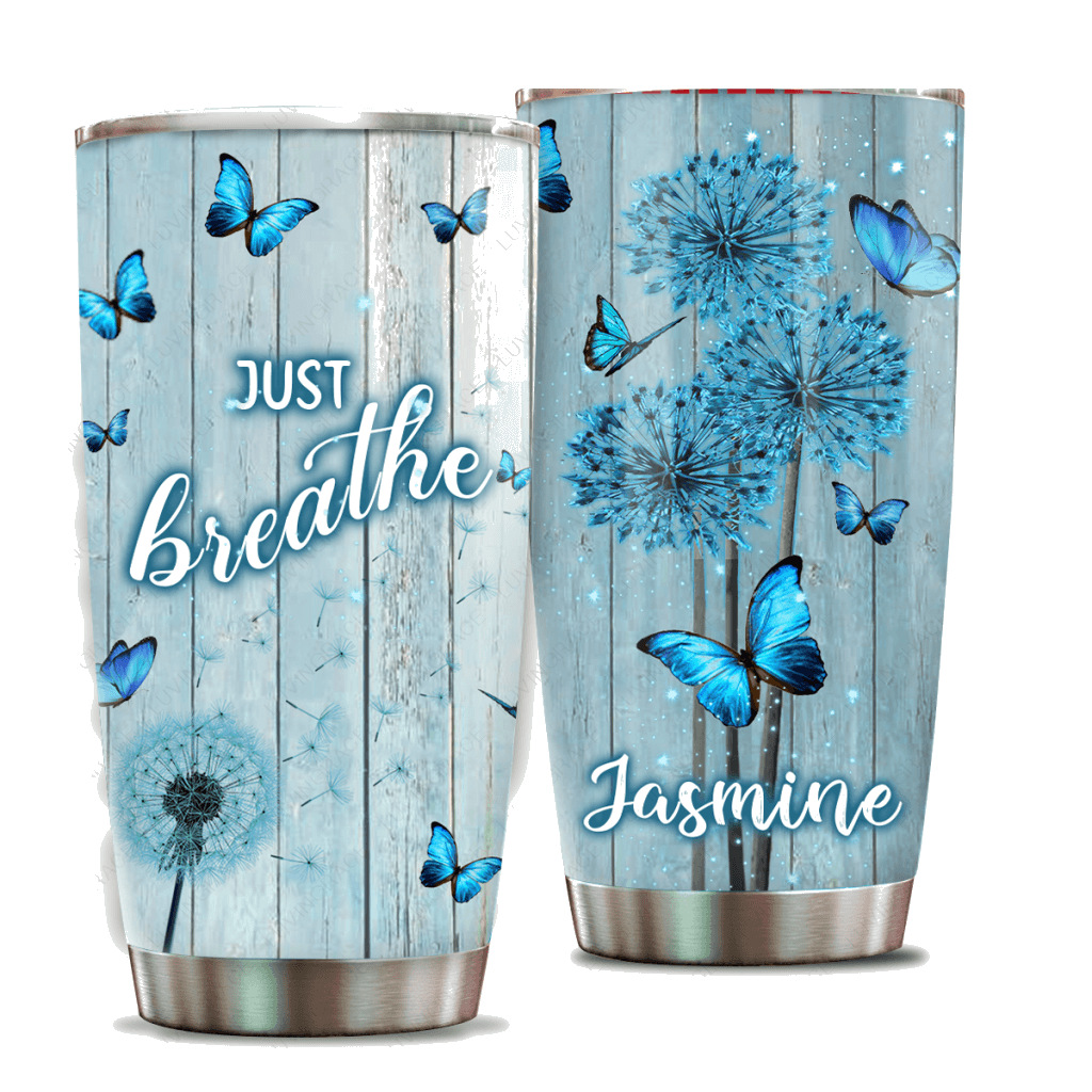 Just Breathe Blue Butterfly Tumbler