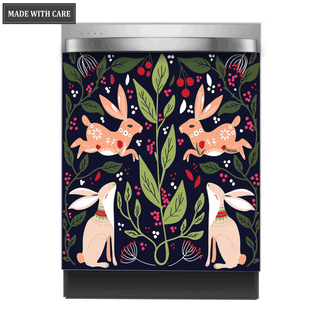 Kitchen Decor Dishwasher Magnet Cover Folk Art Bunny