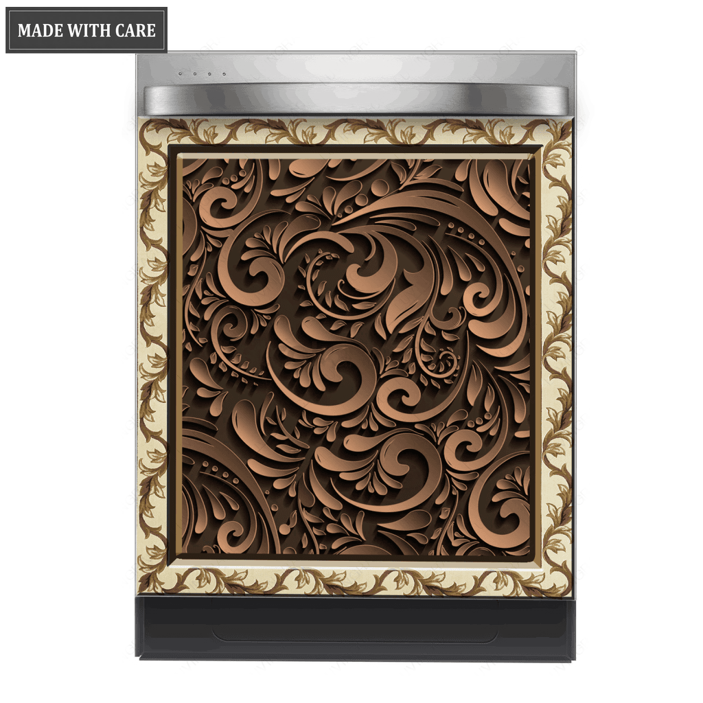 Kitchen Dishwasher Magnet Cover Beautiful Dark Floral Engraved Design