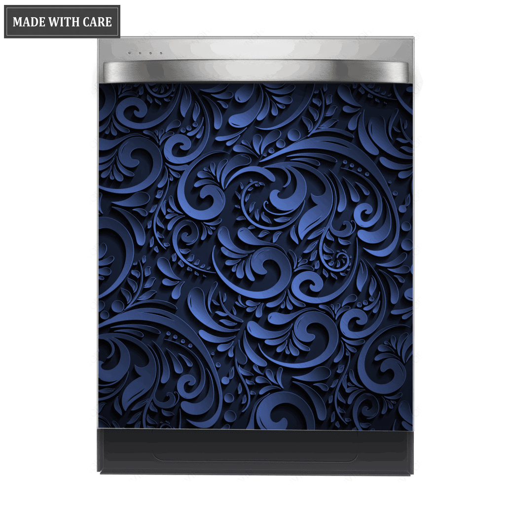 Kitchen Dishwasher Magnet Cover Beautiful White Floral Engraved Design